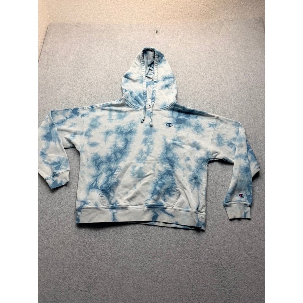 Champion Mens Blue White Tie Dye Hoodie Pullover Sweatshirt Logo I-5-4(3210)